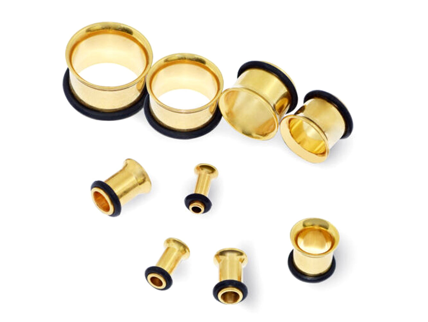 Single Flare Gold Ear Plugs, Ear Stretchers Earrings - Titanium Steel Single Flared Tunnels, Eyelet, Taper Screw - Gold Plated