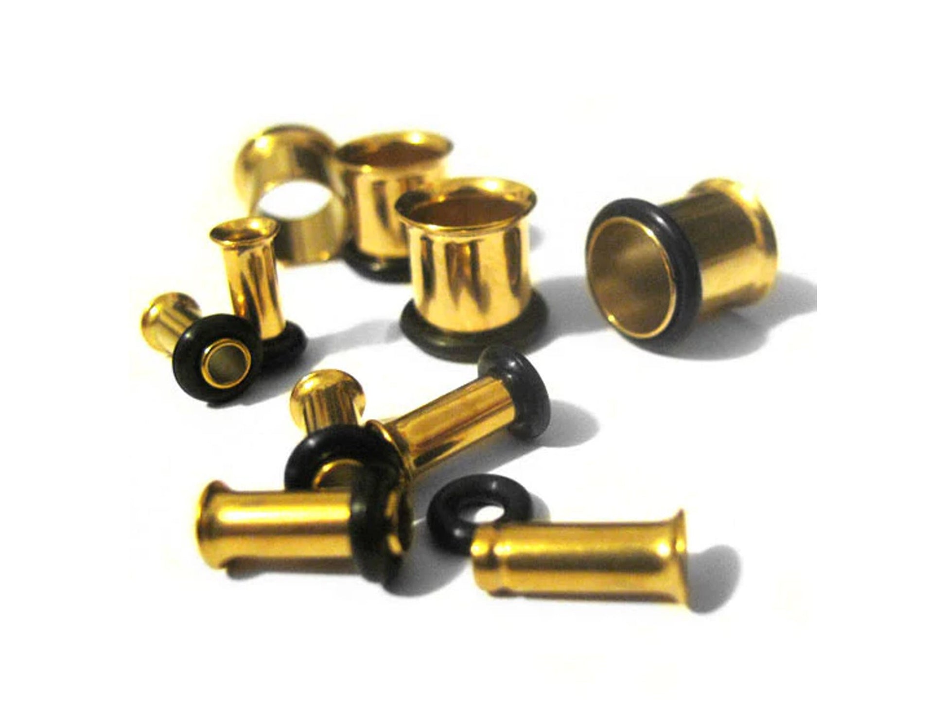 Single Flare Gold Ear Plugs, Ear Stretchers Earrings - Titanium Steel Single Flared Tunnels, Eyelet, Taper Screw - Gold Plated