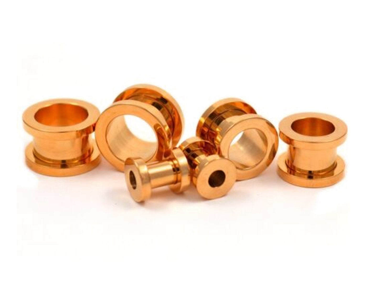 Rose Gold Flesh Tunnel Earrings, Titanium Ear Plugs - 12G to 00G Flat Flare Screw Fit Gauges Ear Stretchers - Rose Gold Plated