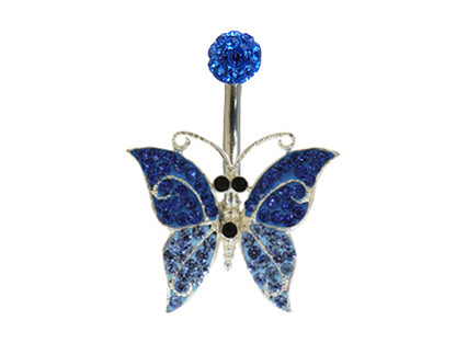 Butterfly Belly Ring, Silver Navel Piercing Studded with CZ Crystals Body Piercing 14G (1.6mm) Belly Button Ring standard size 10mm Length