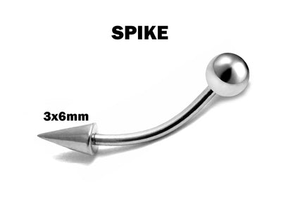 Titanium Vertical Lip Labret, Spike Lip Piercing comes in Long Spike and Extra Long Spike - 16G 14G Curved Barbell, Bent Bar