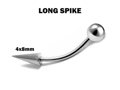 Titanium Vertical Lip Labret, Spike Lip Piercing comes in Long Spike and Extra Long Spike - 16G 14G Curved Barbell, Bent Bar