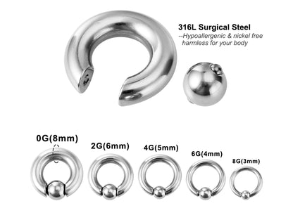 Prince Albert Piercing, Horseshoe PA Ring and Captive Bead Ring with Spring Ball Piercing for Genital, Septum Ring, Lip, Nipple 8g to 00g