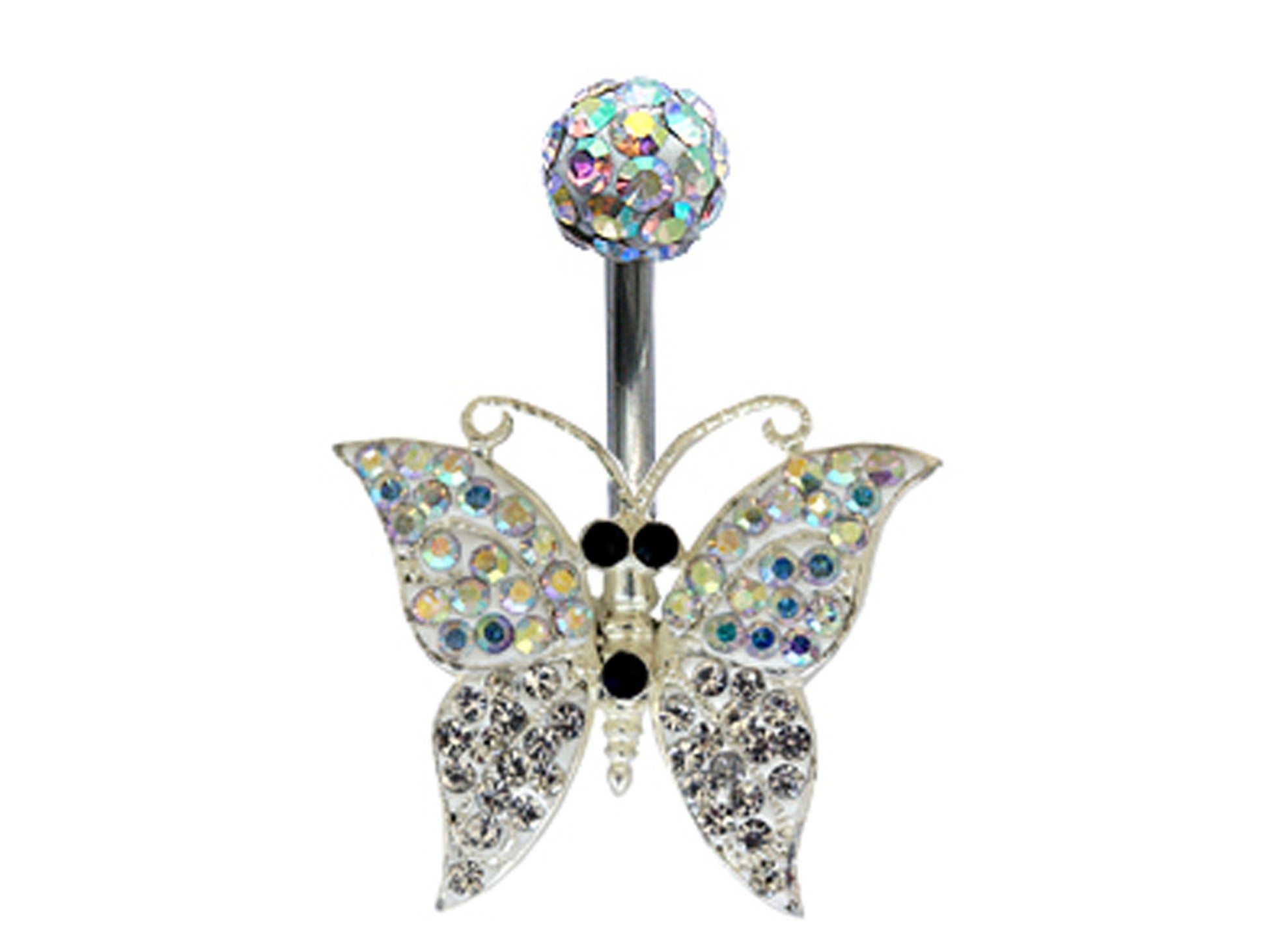 Butterfly Belly Ring, Silver Navel Piercing Studded with CZ Crystals Body Piercing 14G (1.6mm) Belly Button Ring standard size 10mm Length