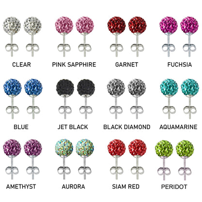 Round Stud Earrings, Disco Ball Studs with a Bling Shiny Earring Crystals - Many Colour Available Size 6mm to 10mm Ball