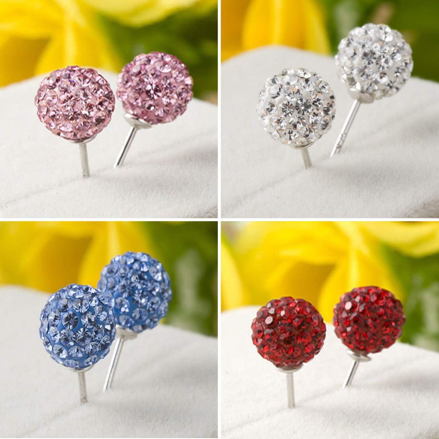 Round Stud Earrings, Disco Ball Studs with a Bling Shiny Earring Crystals - Many Colour Available Size 6mm to 10mm Ball