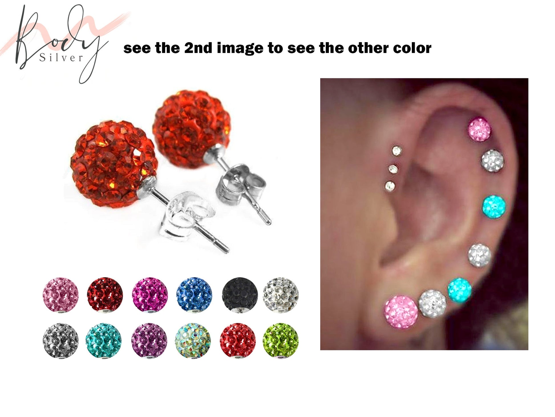 Round Stud Earrings, Disco Ball Studs with a Bling Shiny Earring Crystals - Many Colour Available Size 6mm to 10mm Ball