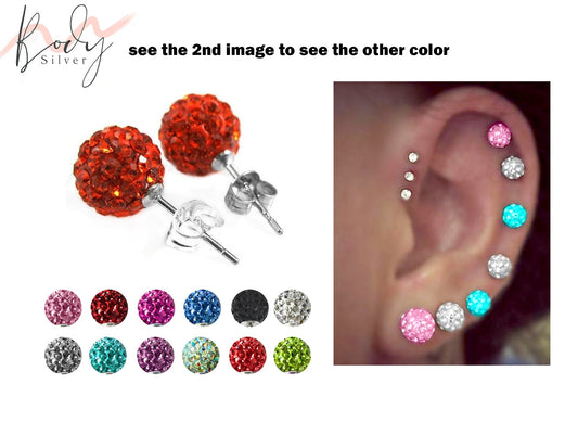 Round Stud Earrings, Disco Ball Studs with a Bling Shiny Earring Crystals - Many Colour Available Size 6mm to 10mm Ball