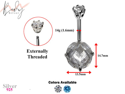 Silver Belly Bars, Belly Piercing - Designer Belly Ring with High Quality Oval CZ Crystals Navel Jewelry 14g (1.6mm) Length is 8mm to 10mm