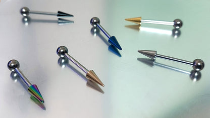 Spike Barbell Earring and Flat Back Lip Labret Stud with top Coloured Cone / Spike - Titanium 16G (1.2mm) Length 6mm to 34mm - Ear Piercing