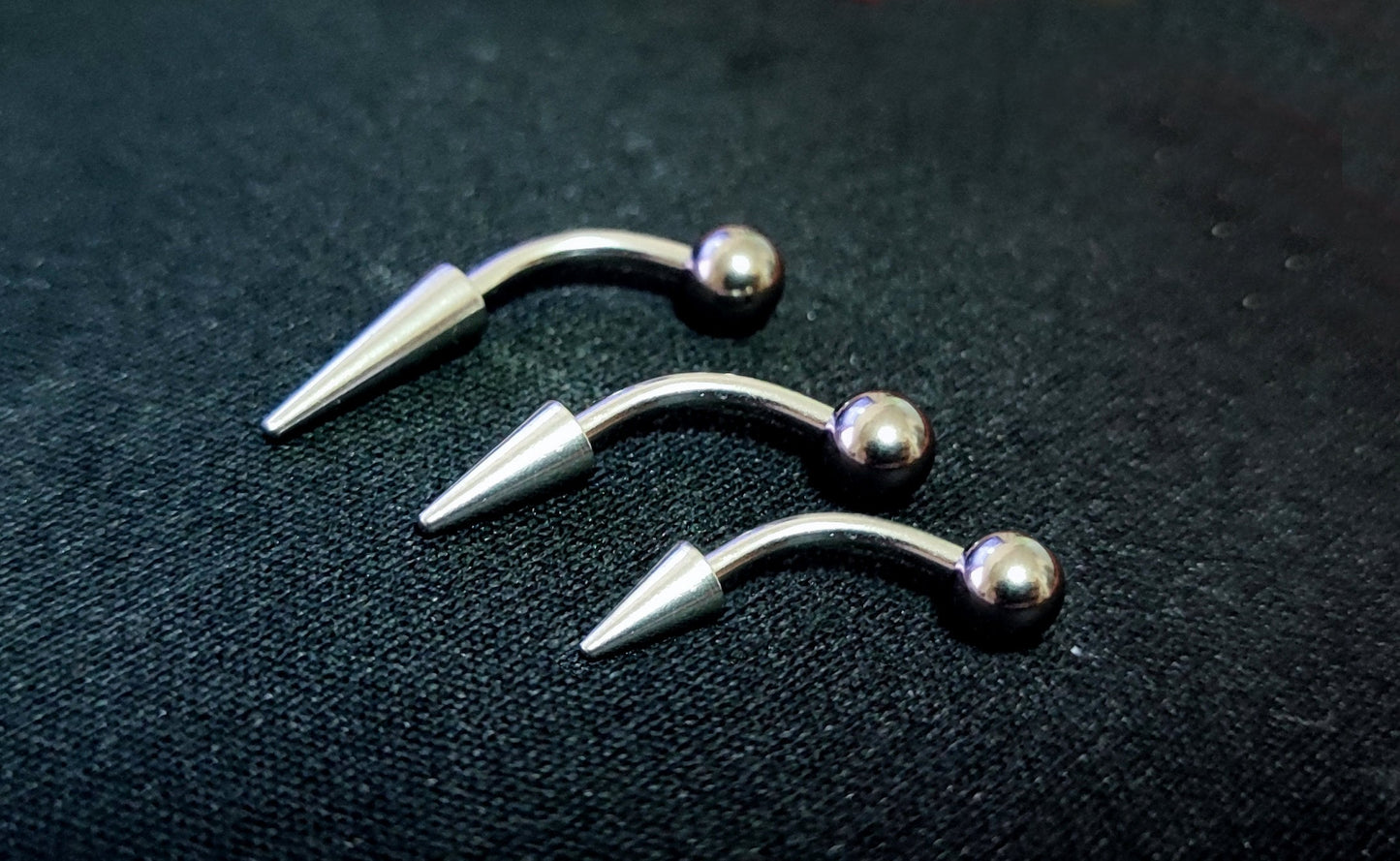 Titanium Vertical Lip Labret, Spike Lip Piercing comes in Long Spike and Extra Long Spike - 16G 14G Curved Barbell, Bent Bar