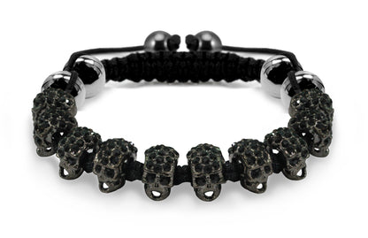 Skull Head Bracelet with CZ Crystals and Hematite Beads - Handmade Beaded Bracelet fully Adjustable to fit all sizes and easy wo wear