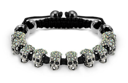 Skull Head Bracelet with CZ Crystals and Hematite Beads - Handmade Beaded Bracelet fully Adjustable to fit all sizes and easy wo wear