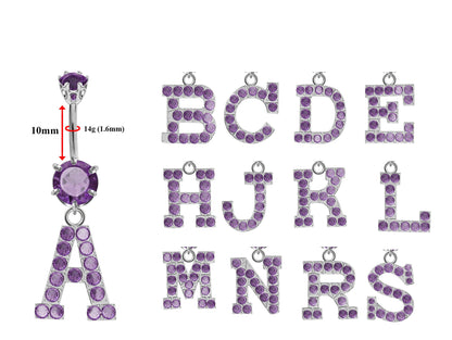 Initial Belly Button Rings - Belly Bars - Navel Piercing - Alphabet Letter A to Z - Belly Ring - 14g (1.6mm) Length is 10mm