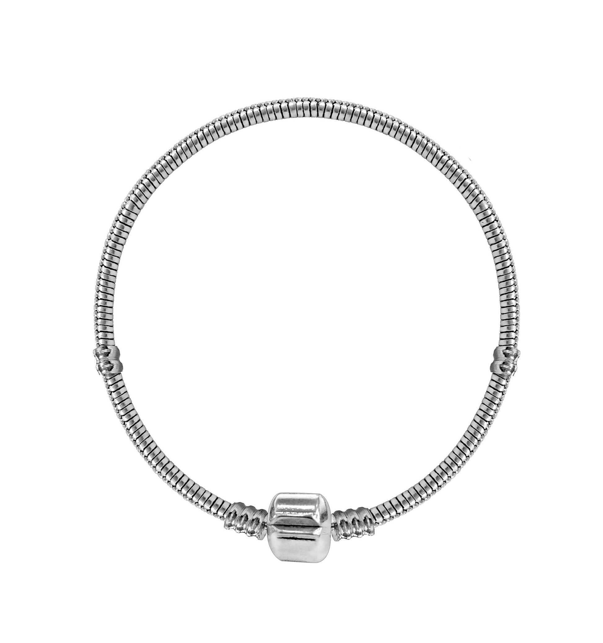 Silver Plated European Bracelet and Necklace for Beads and Charms - Snake Chain Bracelet with Barrel Lock - Moments Bracelet