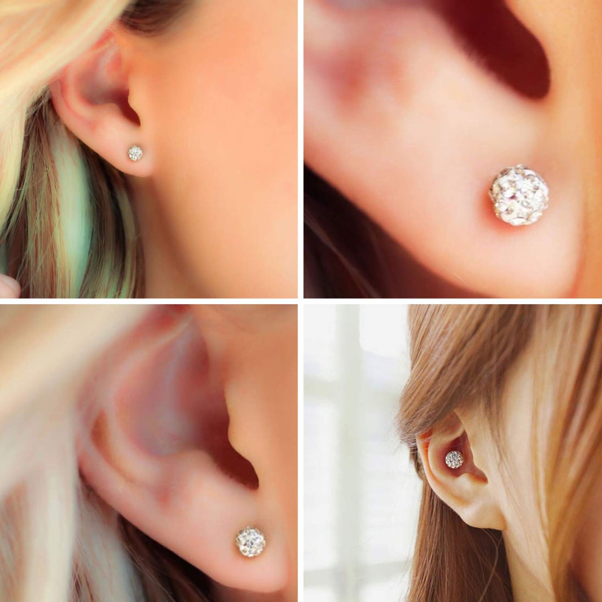 Round Stud Earrings, Disco Ball Studs with a Bling Shiny Earring Crystals - Many Colour Available Size 6mm to 10mm Ball