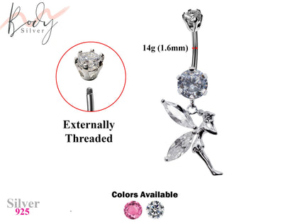 Silver Belly Button Piercing, Pixie Belly Bars - Fairy Belly Ring with Quality CZ Crystals - Navel Ring - 14g (1.6mm)