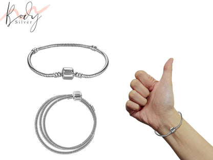 Silver Plated European Bracelet and Necklace for Beads and Charms - Snake Chain Bracelet with Barrel Lock - Moments Bracelet