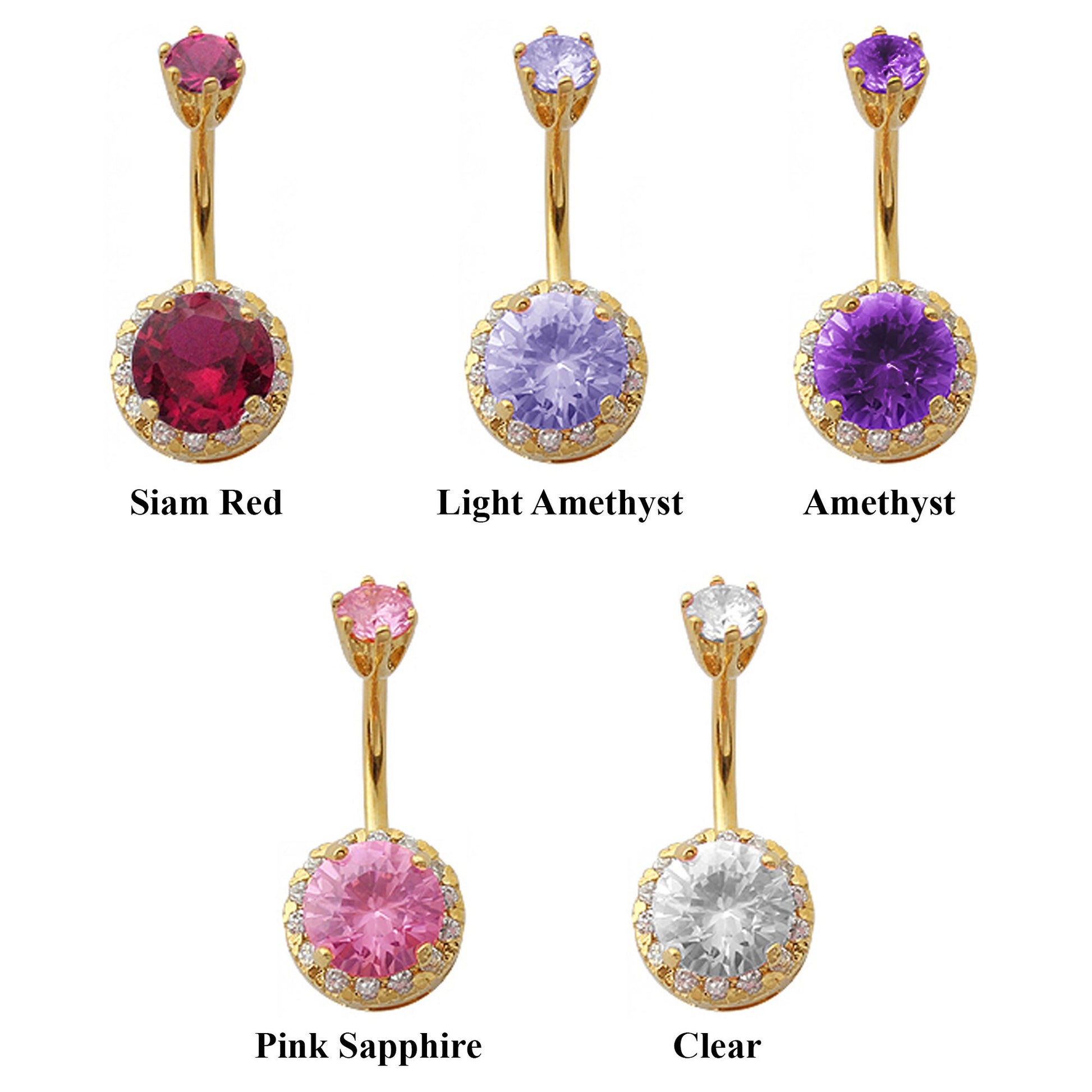 Gold Plated Round Design Belly Rings studded with CZ Crystals - Designer Belly Button Rings - Navel Ring - 14g (1.6mm) Length is 10mm