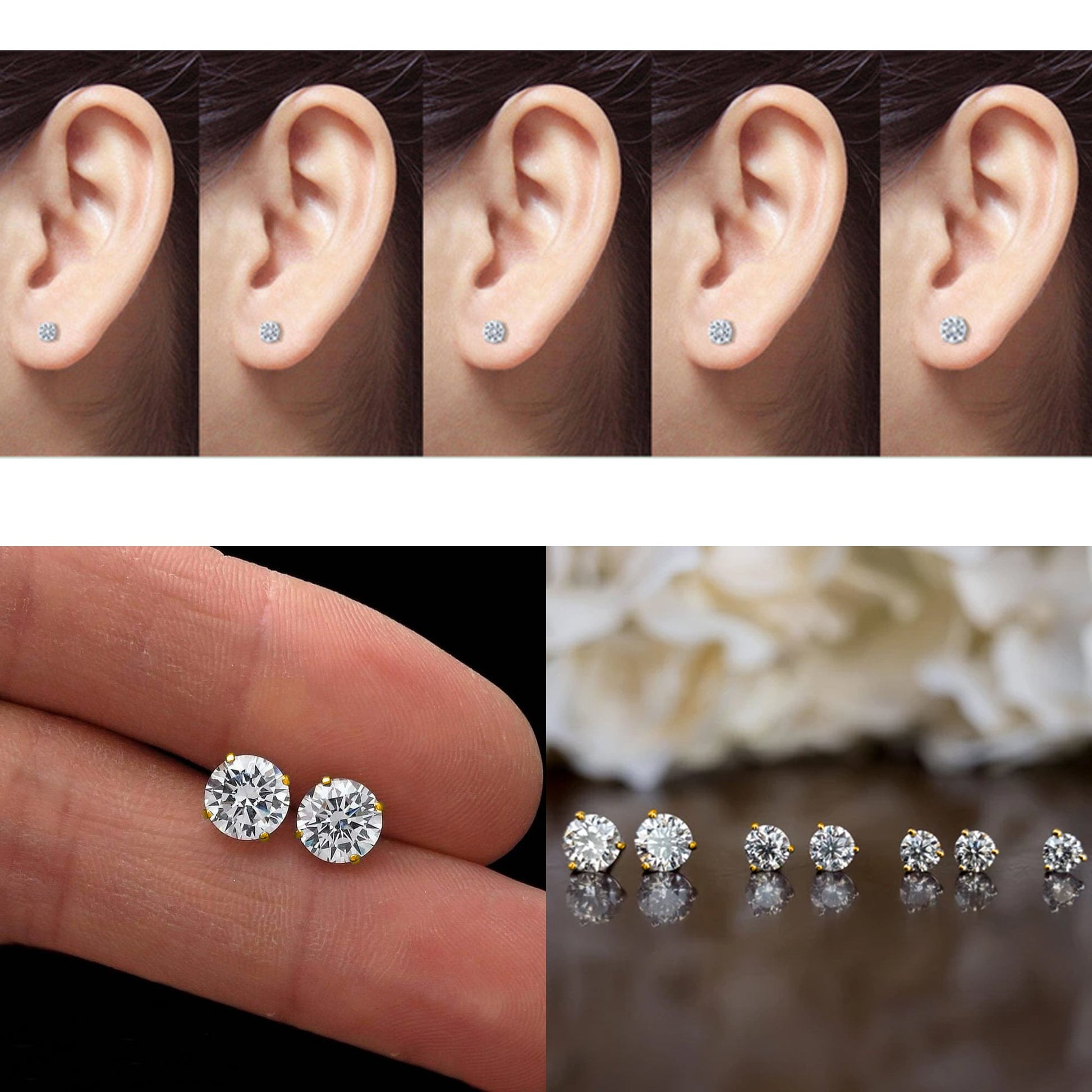 Round Stud Solitaire Crystal Earring - Silver Prong Set Earrings with Butterfly Post stamp - Shines like Diamond - Available in Gold Plating