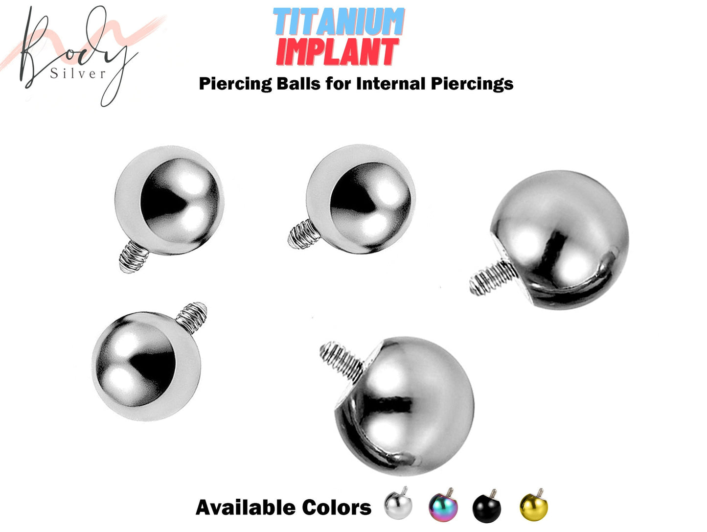 Titanium Loose Internally Threaded 2pcs Piercing Parts Jewelry Replacement 16g to 00g Ball Attachment for Internal Piercings Barbell, Labret