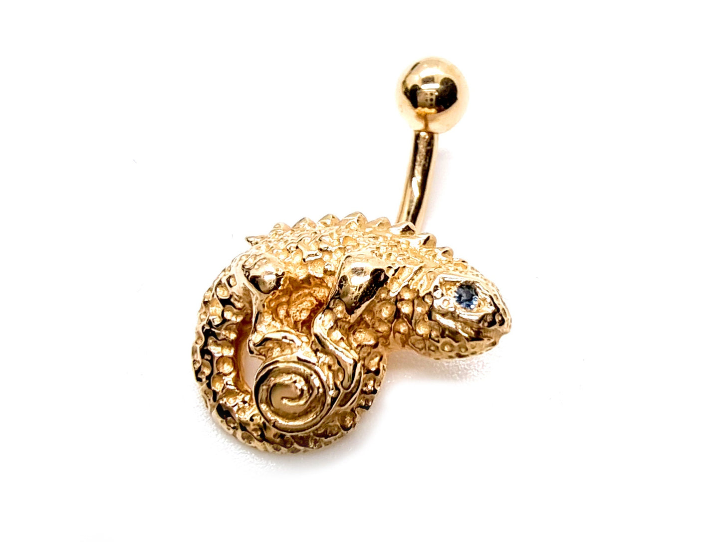 Gold Belly Rings - Solid 14K Gold 3.9g - Chameleon Lizard Belly Bar, Designer Gold Belly Button Ring - Jewellery Quality Body Piercing