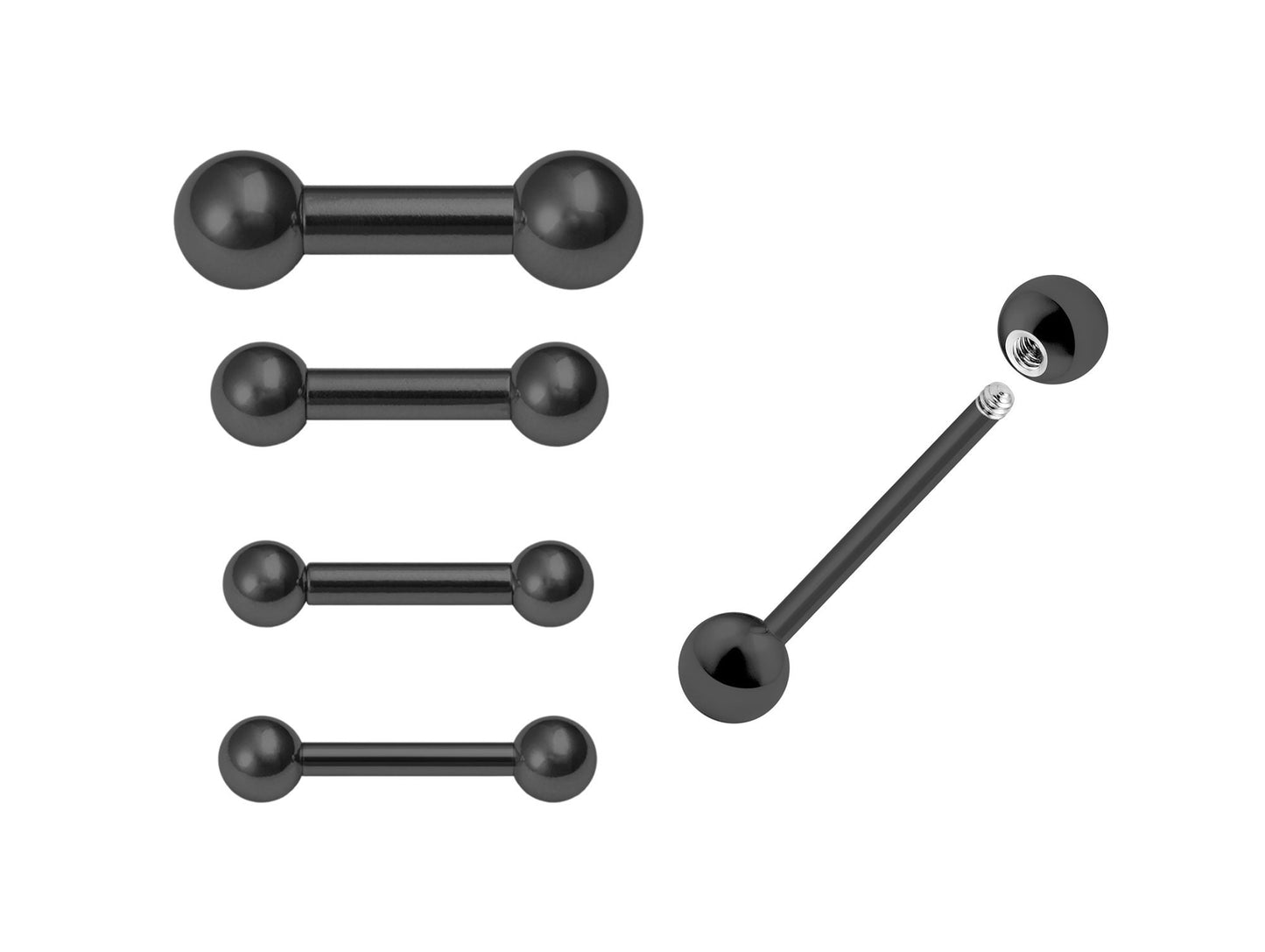 Black Barbell Piercing - 18g to 1G Straight Barbell Body Piercing for Tongue Bar, Ear Piercing, Nipple Stud, Big Gauge Size