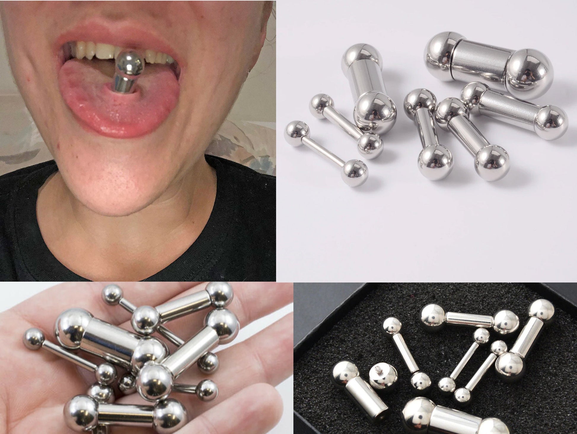 Straight Barbell Piercing Big Gauge Size - 18g to 0G Barbell Body Piercing for Tongue Bar, Ear Piercing, Nipple Stud Body Jewelry