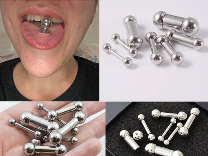 Black Barbell Piercing - 18g to 1G Straight Barbell Body Piercing for Tongue Bar, Ear Piercing, Nipple Stud, Big Gauge Size