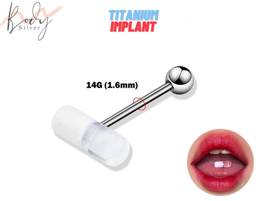 Tongue Bar Acrylic Capsule Straight Barbell Piercing - Titanium 14g Barbell Studs, Tongue Pill - Color White and Transparent