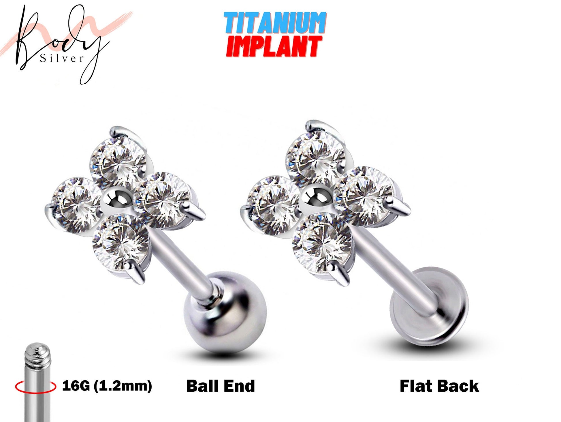 Ear Tragus Cartilage Studs - Flower Labret Stud Piercing or Ball End Barbell -16g Piercing for Helix, Ear Lobe, Conch Piercing, Medusa Studs