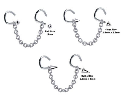 Spike Nasallang Nose Stud Chain Piercing - Nose Piercing with Chain and Nostril Screw - Nostril Jewelry Available also in Ball and Cone