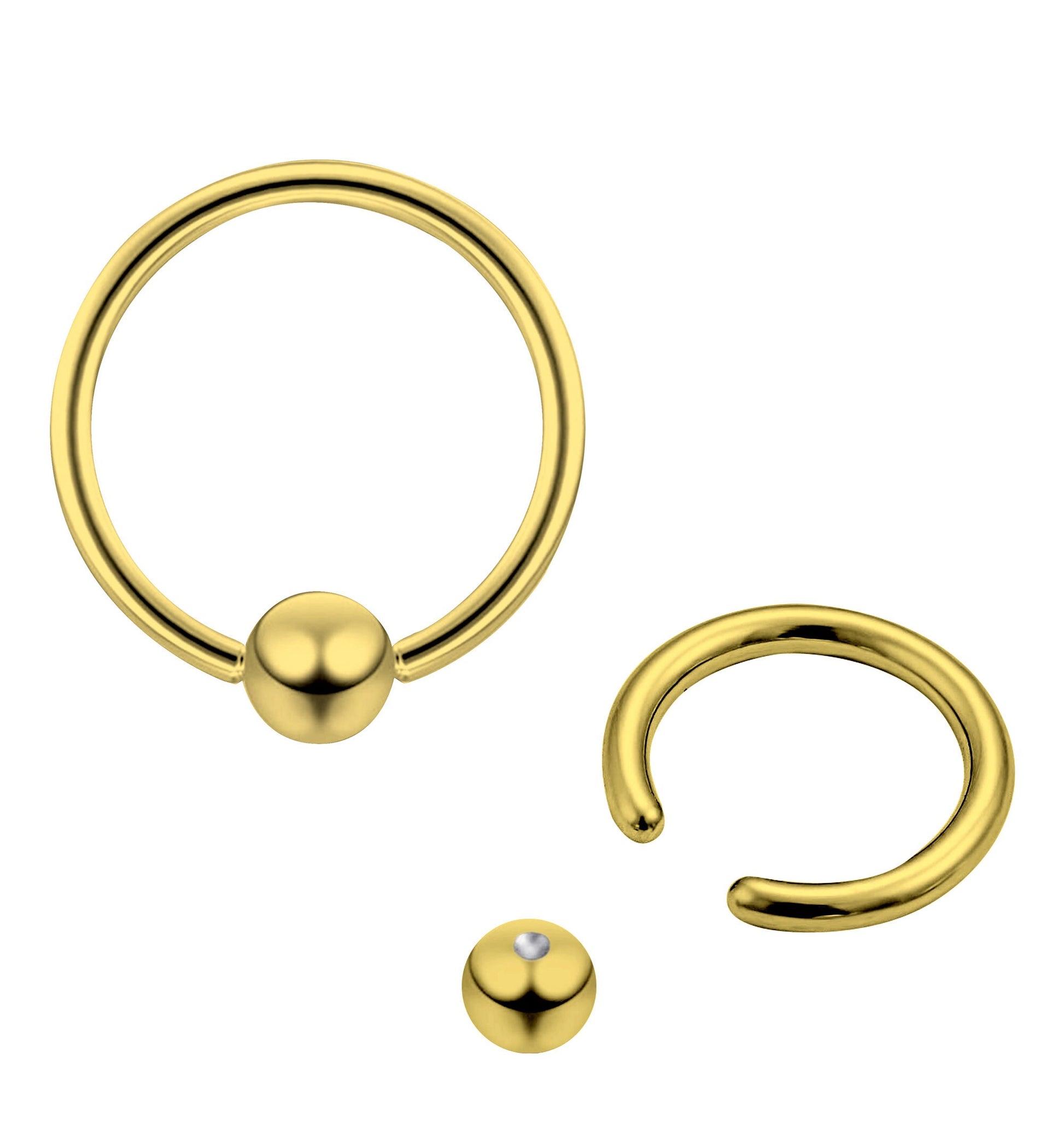 Gold Ball Hoop Earrings, BCR/CBR Nose Ring - 18g to 00g Big Gauges with Spring Ball Dainty Nose Ring Hoop, PA Ring - Piercing for Ear, Nose