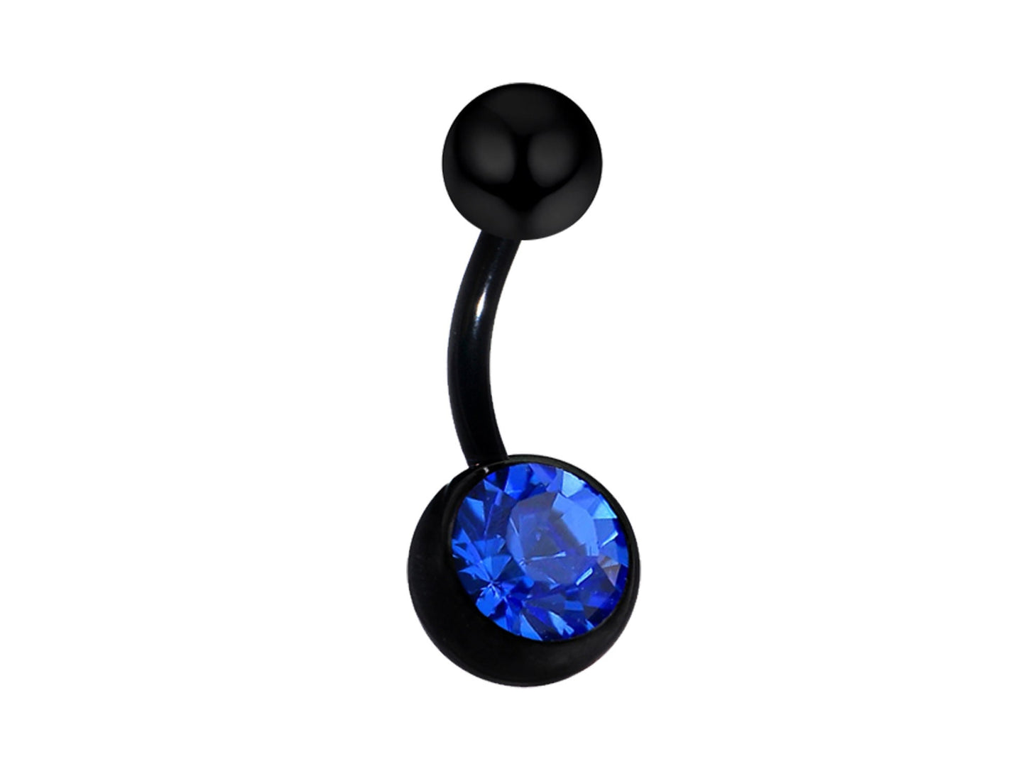 Black Belly Ring, Black Belly bar with Single Gem CZ Crystal - Bent Barbell Body Piercing for Belly Button - Externally Threaded - 16g 14g