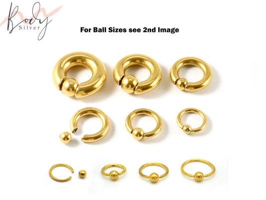 Gold Ball Hoop Earrings, BCR/CBR Nose Ring - 18g to 00g Big Gauges with Spring Ball Dainty Nose Ring Hoop, PA Ring - Piercing for Ear, Nose