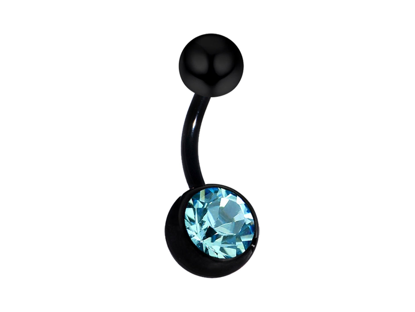 Black Belly Ring, Black Belly bar with Single Gem CZ Crystal - Bent Barbell Body Piercing for Belly Button - Externally Threaded - 16g 14g