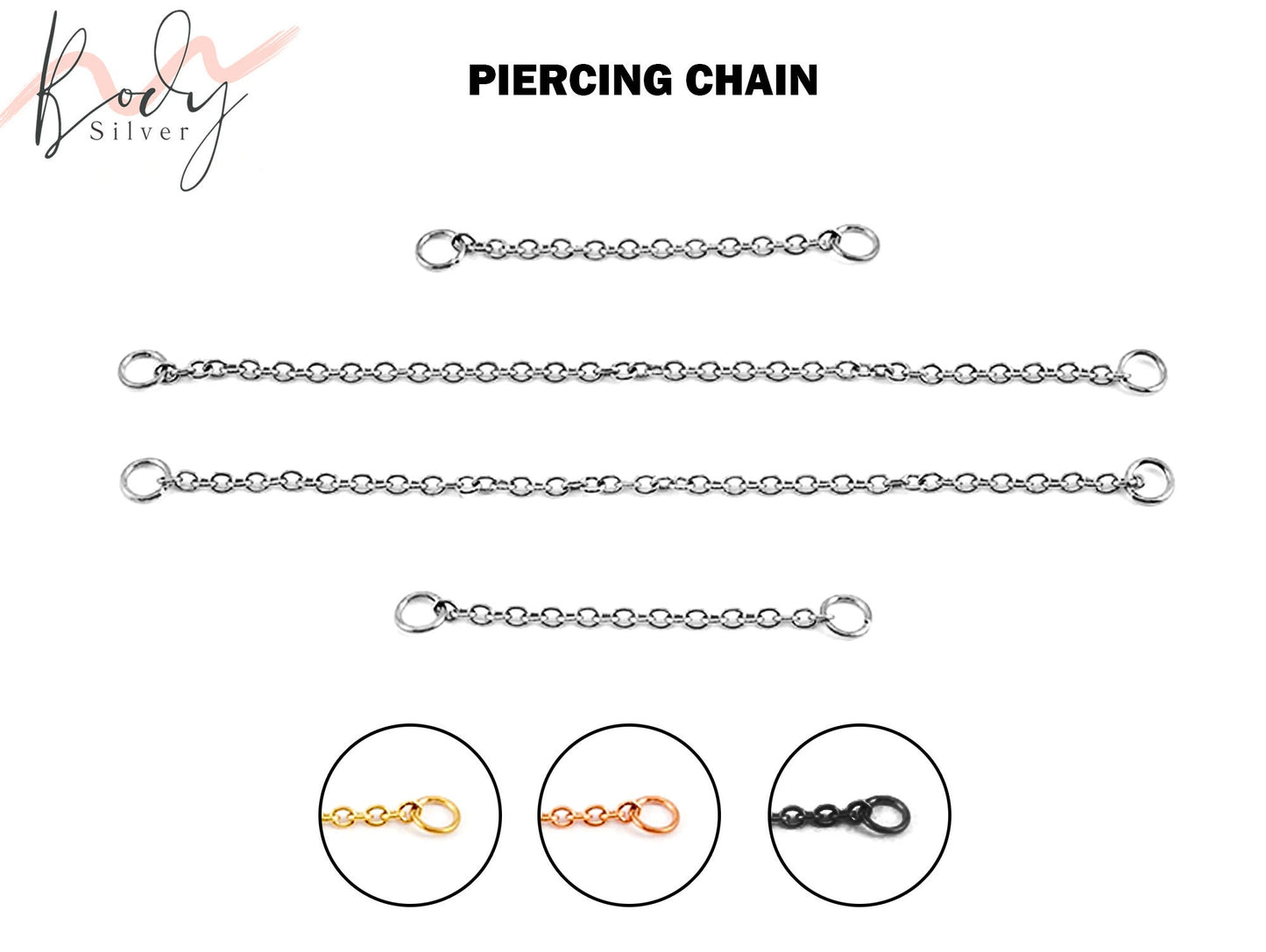 Piercing Chains, Connector Chain for Body Piercing Jewelry Nasallang Nose Ring, Bridge Piercing, Nipple Piercing, Barbell Earring