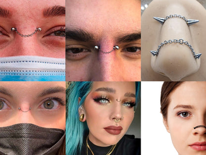 Piercing Chains, Connector Chain for Body Piercing Jewelry Nasallang Nose Ring, Bridge Piercing, Nipple Piercing, Barbell Earring