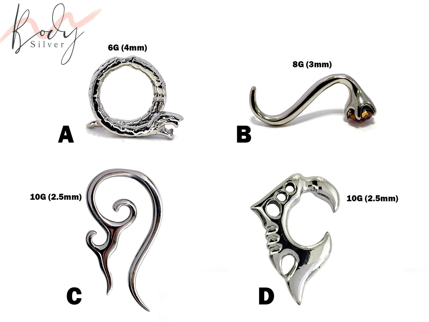 Claw Plug Earrings, Ear Gauges, Ear Lobe Expander and Tapers - 4 Unique Style Earrings 10G 8G 6G Body Jewelry Piercing - Sold in 1pc or Pair