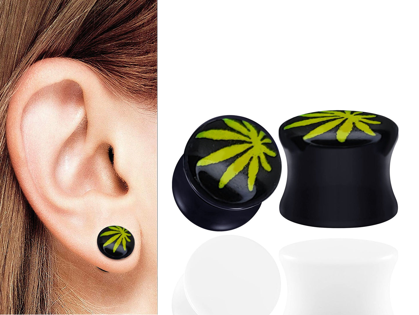 Acrylic Ear Plugs, Stretchers Earrings - 1pc or 2pcs Flesh Tunnel Lobe Earrings, Black Tapers with various Designs