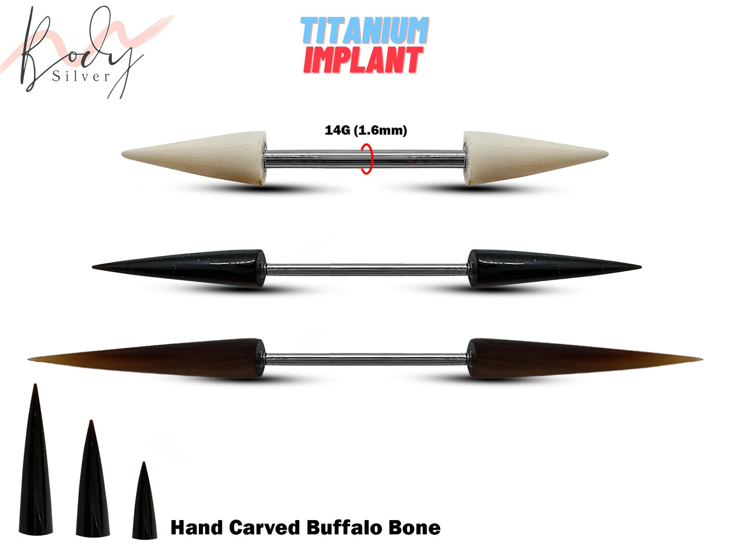 Spike Horn Piercing Barbell - Hand carved from Buffalo Horn - very light - very special - Piercing for Industrial bar, Nose Bridge, Nipple