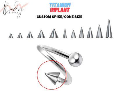 Titanium Spike Twisted Barbell Piercing for Spiral Helix Earring, Lip Ring Spike/Cone with Ball - Choose Spike Size in the Option