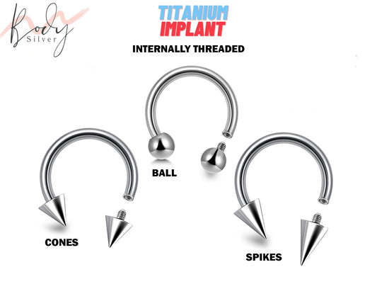 Titanium Internal Threading Ball/Cone/Spike Septum Jewelry, Circular Barbell Septum Ring 16G to 00G Horseshoe Barbell Lip Jewelry Helix Ring