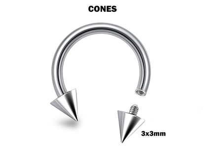 Titanium Internal Threading Ball/Cone/Spike Septum Jewelry, Circular Barbell Septum Ring 16G to 00G Horseshoe Barbell Lip Jewelry Helix Ring