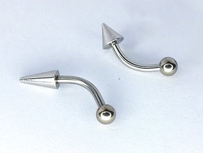 Titanium Spike Curved Barbell Piercing Vertical Labret Jewelry for Lip Piercing Spike/Cone with Ball - Choose Spike Size in the Option