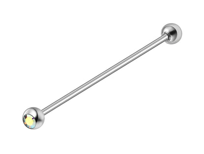 Titanium Industrial Barbell with Gem CZ Crystal - 16g 14g Straight Barbell Externally Threaded for Ear Piercing, Helix, Earrings Bar