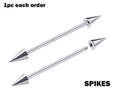 Titanium Spike Industrial Piercing, Barbell Earrings - 16g 14g Straight Barbell Externally Threaded for Ear Piercing, Helix, Industrial Bar