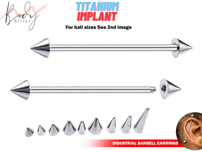 Titanium Spike Industrial Piercing, Barbell Earrings - 16g 14g Straight Barbell Externally Threaded for Ear Piercing, Helix, Industrial Bar