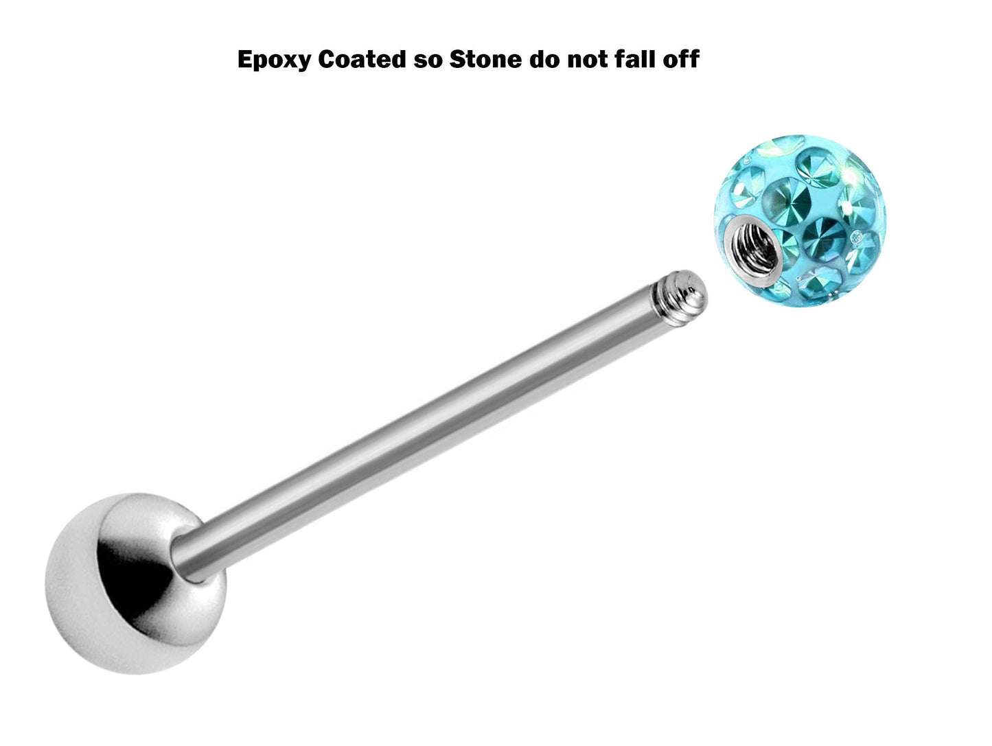 Tongue Piercing, Zungenpiercing - Titanium Tongue Barbell with Epoxy Coated Ball Crystals