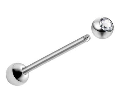 Tongue Piercing, Zungenpiercing - Titanium 16G 14G Tongue Barbell with Gem Ball Crystals